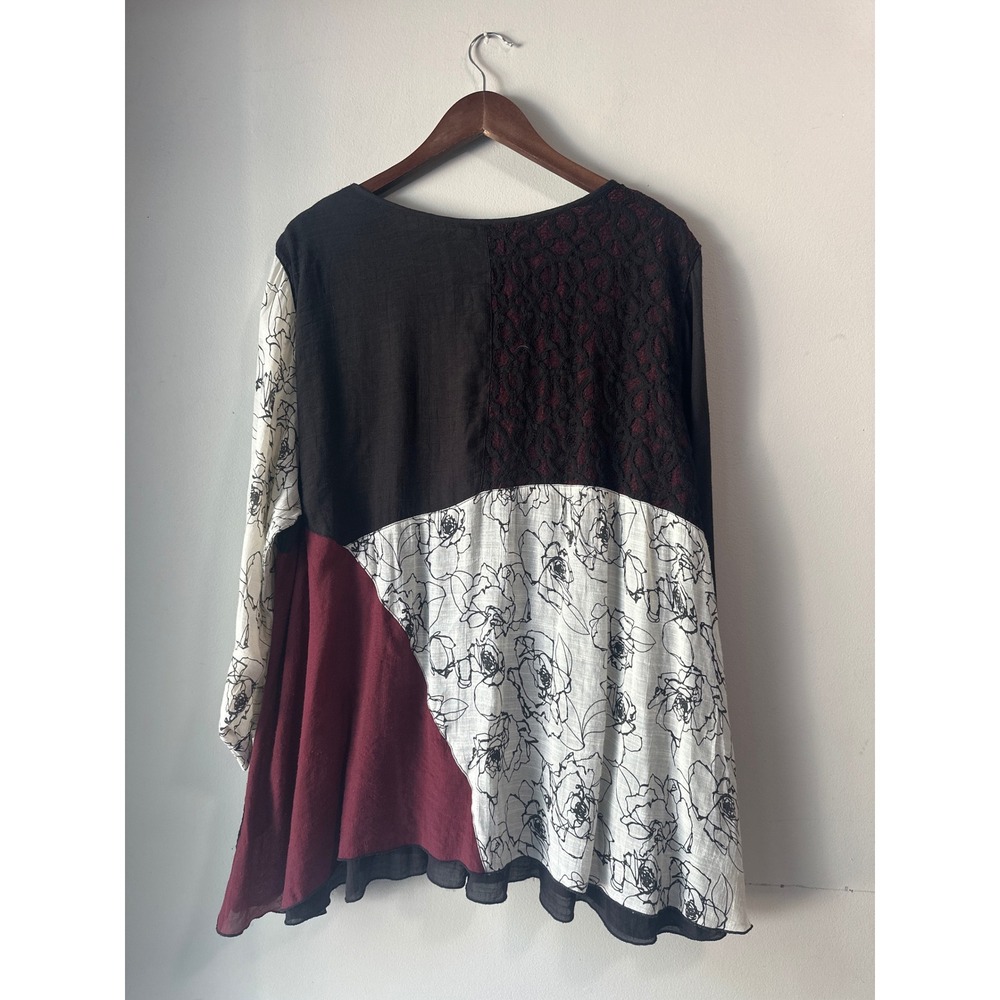 Ali Miles Womens 3X Blouse Mixed Media Floral Lace Colorblock Dark Cottagecore - Picture 3 of 7